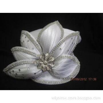 Satin Braid Ladies White Church Hats , Mushroom Crown With